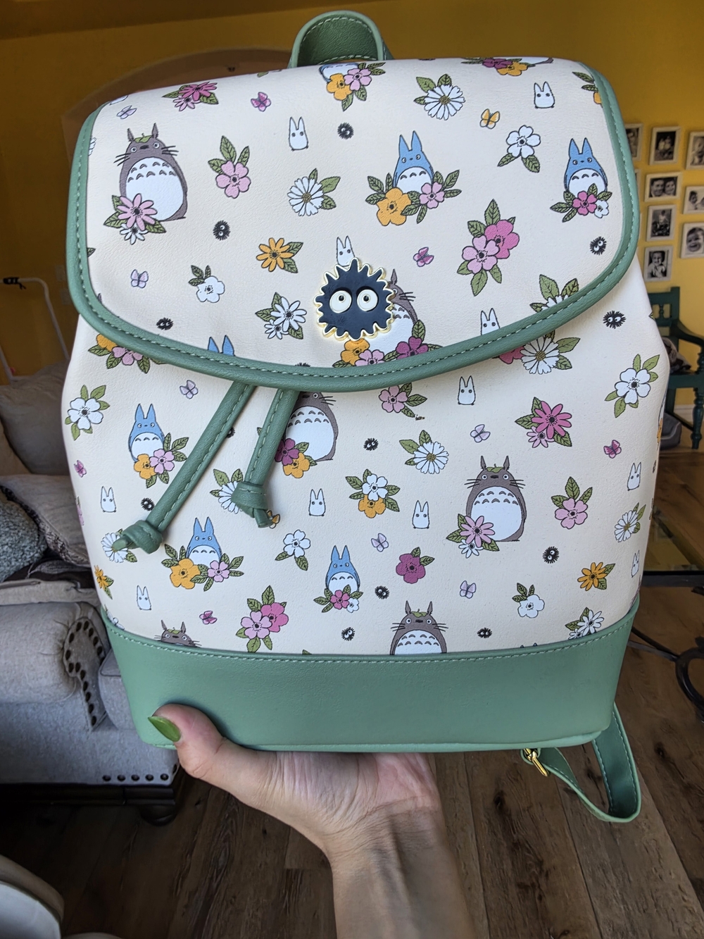 Green Floral Character Print Women's Backpack